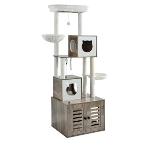 72.83" Large Cat Tree Litter Box Enclosure 2-in-1 Cat Tower Indoor Play House