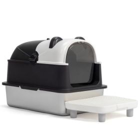 Stainless Steel Cat Litter Box with Panda Design, Extra Large Litter Box with Lid for Big Cats