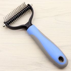 Pet Long-haired  Comb Double-sided Blade Dog (Option: Blue-L)