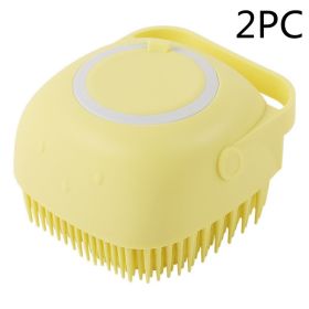 Silicone Bath Massage Gloves Brush Pet Cat Bathroom Cleaning Tool Comb Brush For Dog Can Pour Shampoo Dog Grooming Supplies (Option: Yellow 2PC-square)