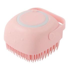 Silicone Bath Massage Gloves Brush Pet Cat Bathroom Cleaning Tool Comb Brush For Dog Can Pour Shampoo Dog Grooming Supplies (Option: Pink-square)