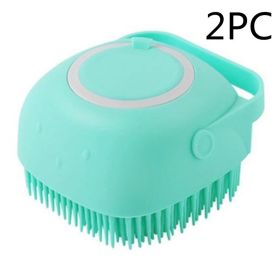Silicone Bath Massage Gloves Brush Pet Cat Bathroom Cleaning Tool Comb Brush For Dog Can Pour Shampoo Dog Grooming Supplies (Option: Green 2PC-square)