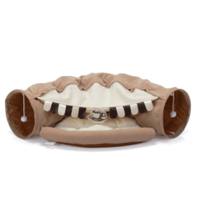 Cat's Telescopic Tunnel Cushioned Bed Pet Nest Teasing Balls Zipper Connection Feline Supplies (Color: Coffee)