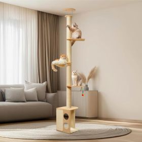 MEWOOFUN Floor-to-Ceiling Cat Tree - 108 Inch Tall Wooden Tower For Large Cats, Multi-Level Climbing & Scratching Post With Perches (Option: QM130)