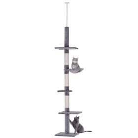 9 Foot Adjustable Height Floor To Ceiling Vertical Cat Tree - Grey And White (Color: Grey)