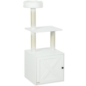 Cat Tree With Litter Box Enclosure, Scratching Posts, Bed, Climbing Platforms For Indoor Cats, White (Color: White)