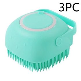 Silicone Bath Massage Gloves Brush Pet Cat Bathroom Cleaning Tool Comb Brush For Dog Can Pour Shampoo Dog Grooming Supplies (Option: Green 3PC-square)