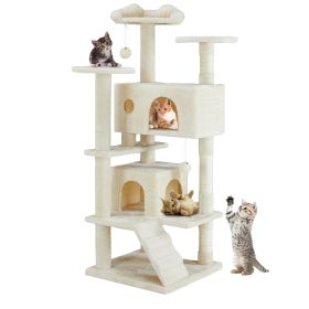 Multi Functional Cat Treehouse Cat Climbing Frame (Color: Beige)